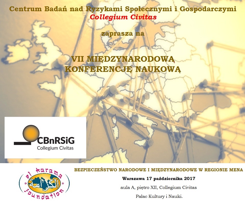 plakat konferencja BEZPIECZEŃSTWO NARODOWE I MIĘDZYNARODOWE W REGIONIE MENA